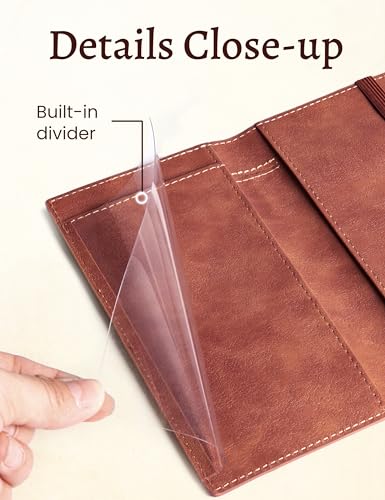 Image of Yarnic Checkbook Cover for Personal Checkbook Holder | Check Book Covers with Pen Holder & Built-in Clear Plastic Divider for Duplicate Checks (Dark Brown)