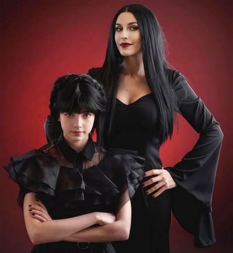 Mersi Long Black Wig for Women Halloween Costume 27'' Straight Long Black Wig Natural Cute Black Wigs for Costume Women S034BK