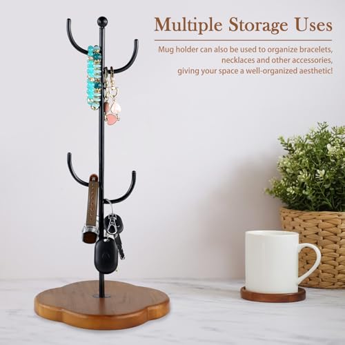 OT-NVWOZR Coffee Cup Holder, Mug Tree Mug Holder with 4 Hooks, Mug Stand for Counter with Thickened Base, Black Mug Storage Rack for Kitchen Coffee Bar Accessories Tabletop Home - Image 7