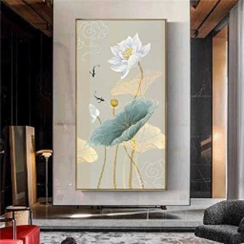 Toile lotus style chinois habillez votre grand mur vide salon moderne