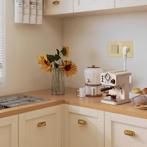 BSEED Lichtschalter mit Steckdose 3 Fach 1 Weg,10A Kristall Glas Platte Wandschalter mit 16A Schuko Steckdose Gold,Physische Unterputz Wandschalter mit Steckdose- 157mm