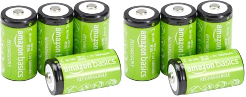 Image of Amazon Basics 8-Pack Rechargeable C Cell NiMH Batteries, 5000 mAh, Pre-Charged, Low Self Discharge, Recharge up to 1000x Times
