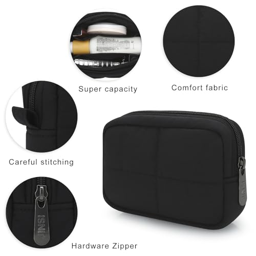 Small Makeup Bag for Purse, Quilted Travel Cosmetic Bag, Zipper Cosmetic Pouch Organizer Toiletry Bag, Make Up Bags for Women Girls, Black3