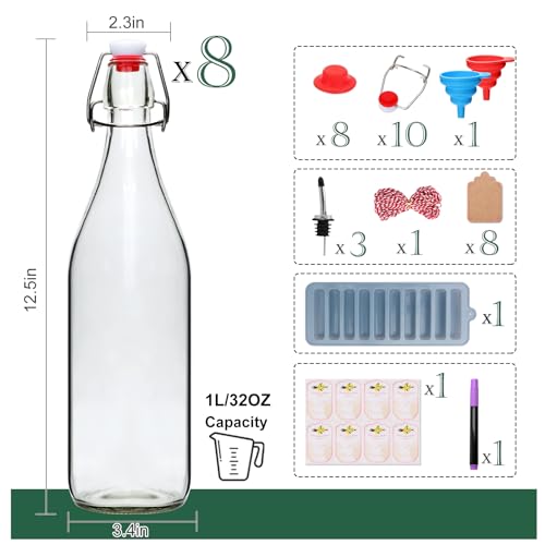 image for Brajttt 8 Set,Flip Top Glass Bottle,32oz Glass Bottle with Airtight Li