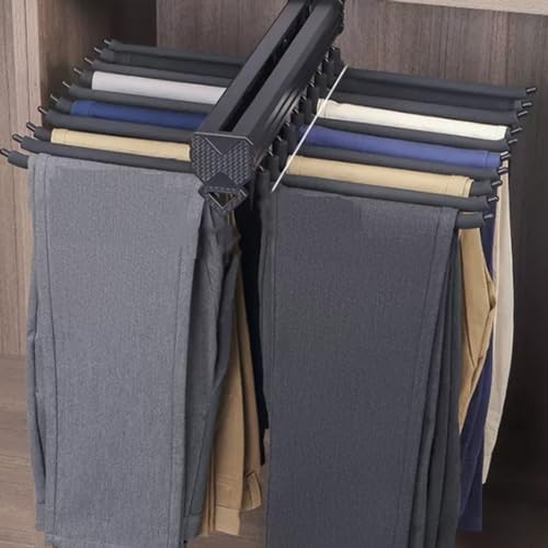Pull Out Pants Rack Organizer - 22 Arms Space-Saving Trouser Hangers for Closet, Top Mount Design, Black - Ideal for Efficient Closet Storage and Easy Access