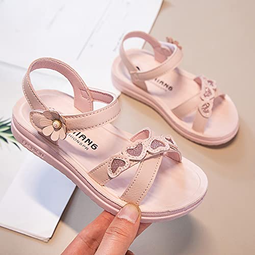 Heart Leatherette Sandals for Kids Girls Summer Soft Footbed Open Toe Princess Sandals Dress Shoes (Pink, 12 Little Child)2