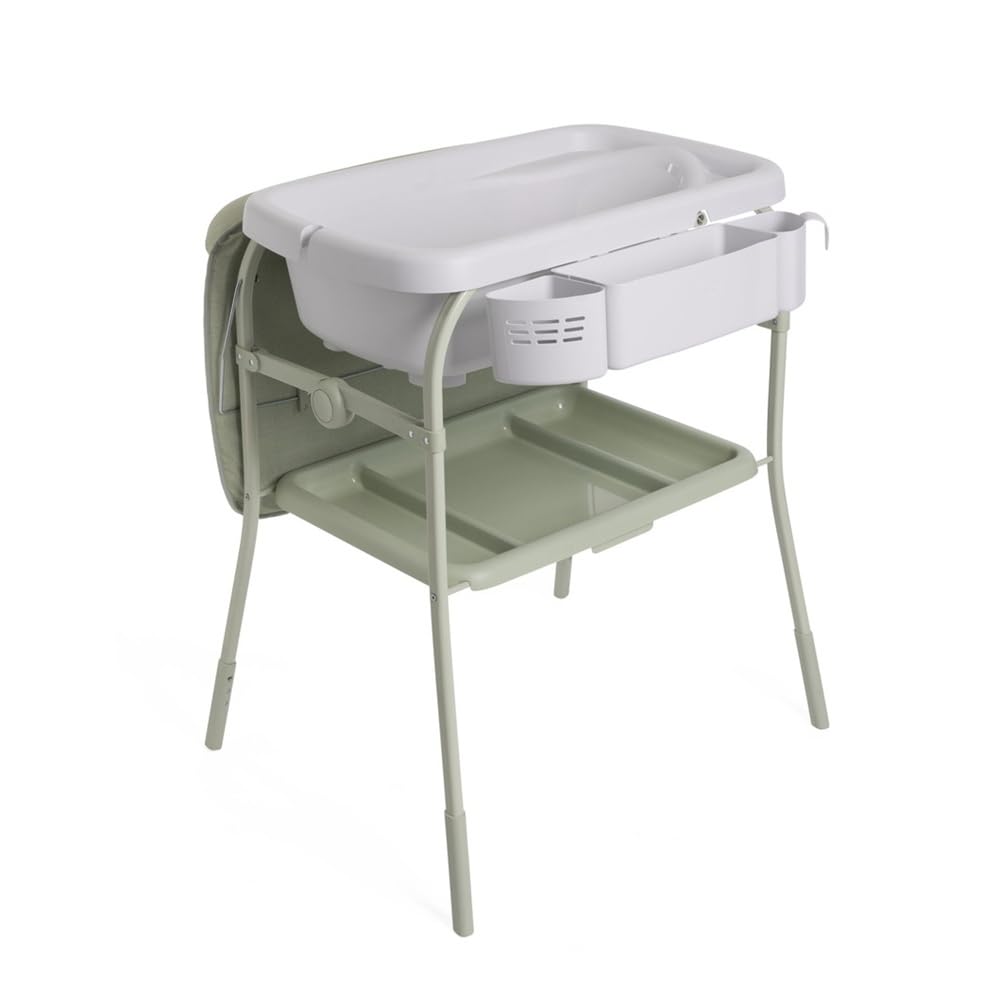 Chicco Cuddle & Bubble Vaschetta Bagnetto Fasciatoio Neonato Ergonomico con Materassino e Morbido Riduttore, Altezza Regolabile, Chiusura Compatta, Parent Organizer, Max 11kg, Grigio e verde