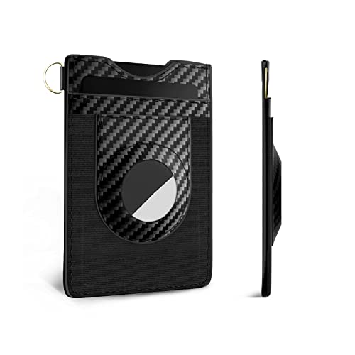 AirTag Wallet, Slim Minimalist Front Pocket Wallet With AirTag Holder RFID Blocking Protection (Stripe-Black)