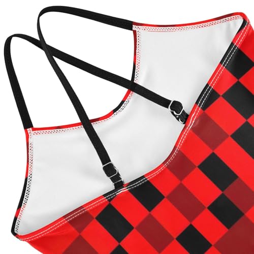 Bathing Suit for Toddler Girls, Summer Beach Bathing Suit 3-10 Y, Black Red Checkerboard4