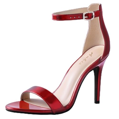 Image of Ankis High Heels for Women 4 Inches, Black Nude Gold Stiletto Heels Open Toe Ankle Strap Heeled Sandals for Dressy Wedding Party