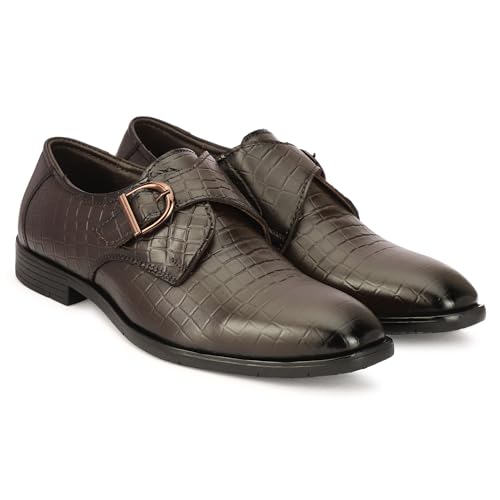 Image of Leatherful Single Monk Strap Shoe, Genuine Leather, Black, TPR Sole, Nappa Leather Lining