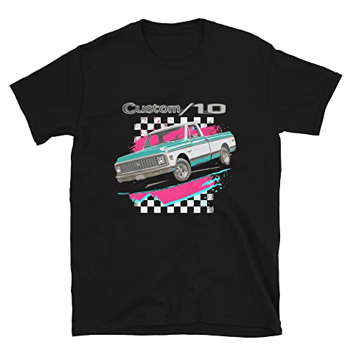 Old School Truck Graphic 1972 Chevy C10 Custom 10 Pickup T-Shirt Black