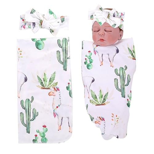 Image of PROBABY Newborn Swaddle Blanket Baby Receiving Blankets Cactus & Llama Print Swaddle Sack Wrap Unisex Newborn Clothes for Baby Boy Girl 0-3 Months