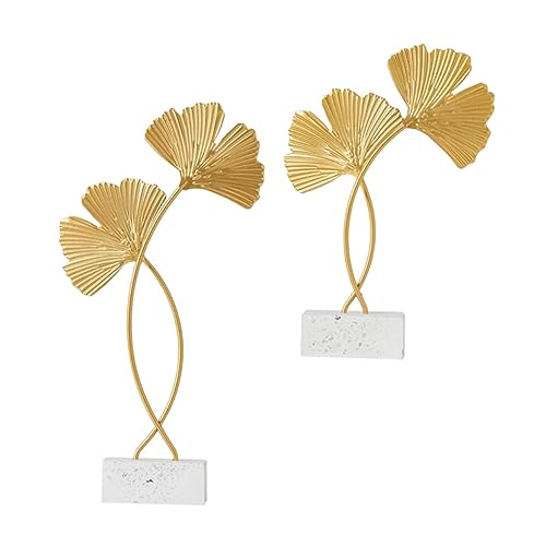 GRIRIW 2piezas Adornos De Escritorio De Hierro Forjado Forma Ginkgo Doradas para Decoración De Salón y Dormitorio Accesorios Elegantes y Rústicos para Mejorar Tu Hogar