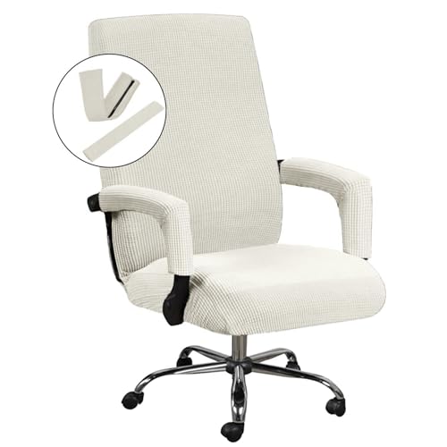 KFDZSW Funda para Silla De Oficina Elástica, Funda para Silla De Ordenador con Reposabrazos, Lavable Extraíble Fundas para Sillas De Ordenador (Blanco,Medio)