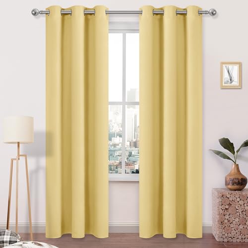 DWCN Blackout Curtains for Bedroom Living Room 42x84 Inch Long Light Yellow