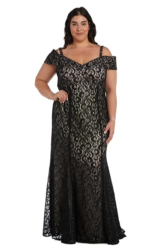 Image of R&M Richards Women's Off The Shoulder Formal Gown - Glitter Lace Mermaid Evening Dress for Wedding Guest & Cocktail Attire