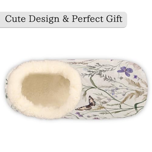 Watercolor Purple Wildflowers Butterflies Slippers for Women Slipper Socks Soft Fuzzy House Slippers Shoes for Indoor Bedroom, Winter Cozy Christmas Gifts3