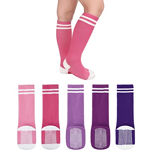 American Trends Toddler Soccer Socks Girls with Grippers Knee High Socks for Kids Non Slip Girls Football Socks 5 Pairs Girls Stripes Multicolor 1-3T