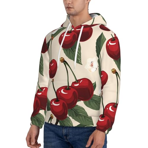 Men's Fleece Pullover Hoodie Long Sleeve Hooded Red Cherry Pattern Sweatshirt Casual Shirts With Pockets3