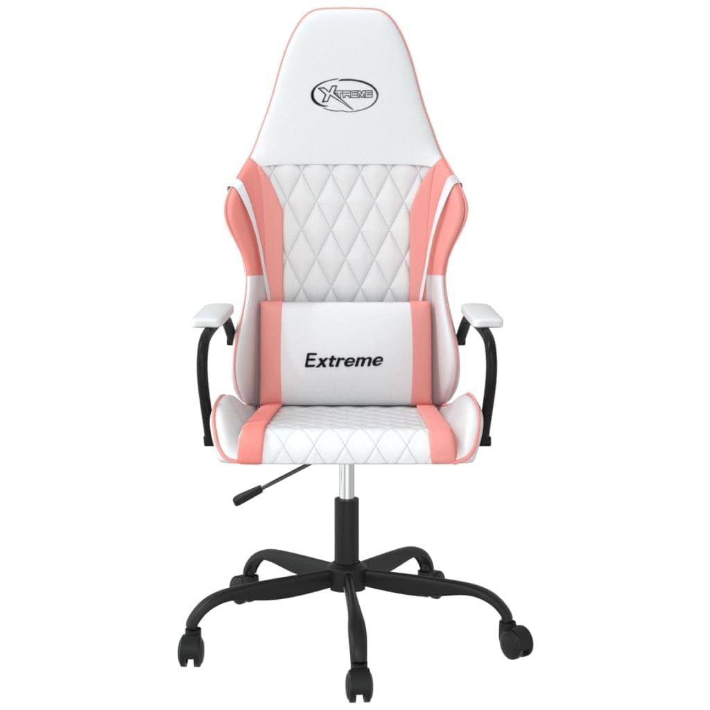 Gaming-Stuhl Weiß Rosa Kunstleder Ergonomisch Drehbar Höhenverstellbar Komfortabler Bürostuhl Mit Armlehnen und Wippfunktion Für Homeoffice Jugend Zimmer PC Esport