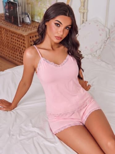 Image of Avidlove Lace Trim Cami Modal Pajamas for Women Set 2 Piece Sexy Pj Set
