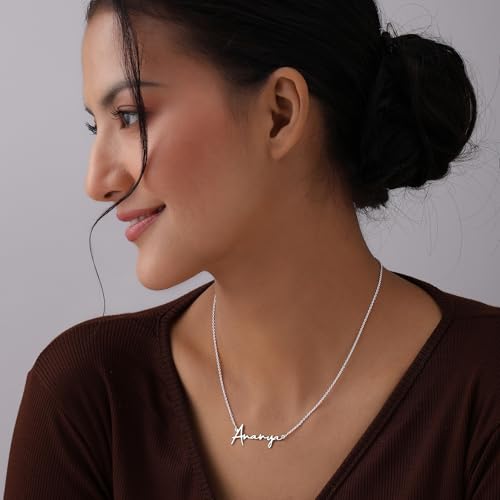 Image of TRUESILVER ACPL Personalized 925 Sterling Silver Name Necklace for Women & Girls | Customized Name Pendant Necklace | Custom Jewelry Gift for Birthday Anniversary Wedding
