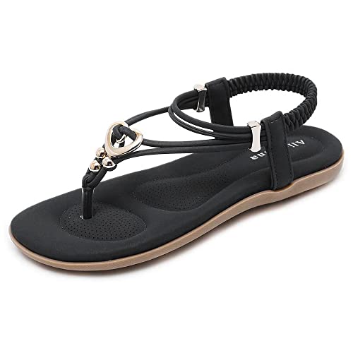 Women's Summer Sandals Beach Bohemian Beaded Ankle Walking Strap Casual Flip Flops Ladies Sexy Flats Comfortable Shoes