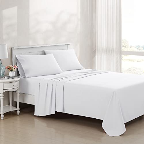 Laura Ashley - King Sheet Set, Soft & Smooth Sateen Cotton Bedding with a Lightweight Feel, 800 Thread Count, Bed Sheets with Matching Pillowcases (Solid White)
