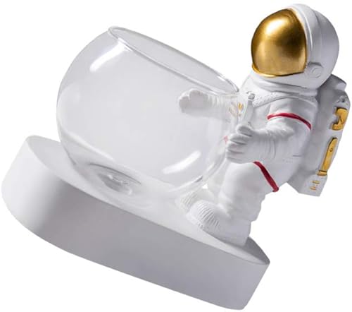 Beaupretty Bombilla hidropónica de vidrio para macetero de astronauta dorada, jarrón de terrario, bandeja para bolígrafo, escultura de astronauta