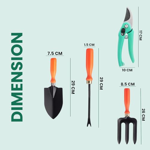 Image of Go Hooked 4 Pcs Gardening Tools Kit Fork, Transplanter, Weeder, Pruner Cutter Rust Resistant Heavy Duty with Soft Grip Handles Garden Tools Set for Indoor Outdoor Plants, Balcony, Home Garden Use