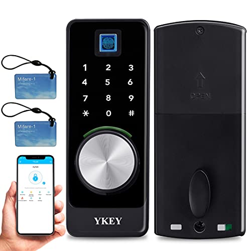NEW Smart Deadbolt, YKEY Fingerprint Deadbolt Door Lock with Touchscreen Keypad-Bluetooth Keyless Entry APP Control, Auto Lock, Remote Sharing Ekey, Free APP Monitoring, for Home Hotel Apartment,Black