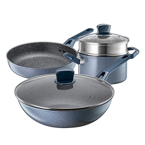 Olla de cocción, sartén, juego de utensilios de cocina de 3 piezas de cocina antiadherente fritura de sartén y sartén con visión de tapa de vidrio