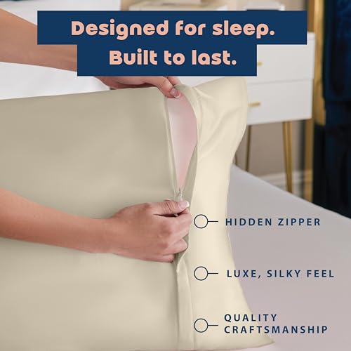 Image of BLISSFORD Satin Pillowcase with Zipper, for Hair and Skin Care, Feels Soft and Cool Like a Silk Pillowcase, Satin Pillow Cases 2 Pack, Slik Pillow Cover, Champagne, Standard, Set of 2