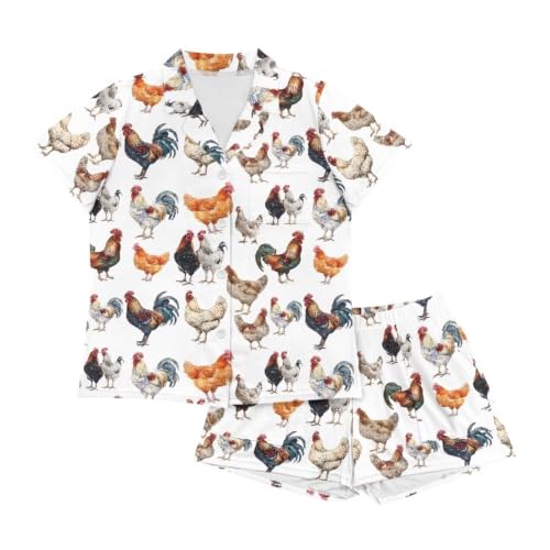 Image of Renewold Women's Short Sleeve Pajama Set Button Down Sleepwear with Notch Collar Soft Lounge Top and Shorts with Pockets