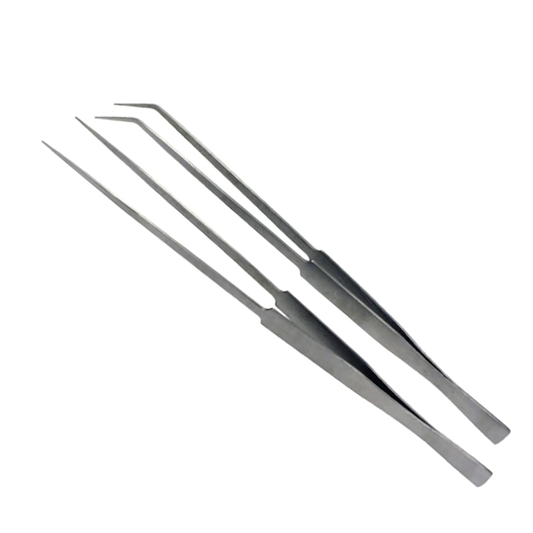 SE Stainless Steel 12-Inch Tweezers Set (2 PC.) - Straight and Angled Tips, Fine Point, Ideal for Crafts, Jewelry, Watch Repair - TW2-403