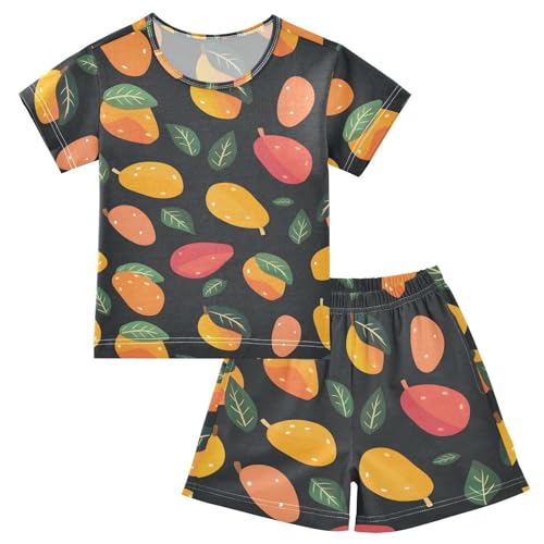 ALAZA Color Mango Leaf Pajamas Short Sleeve 2 Piece Sleepwear Top and Bottom Pajama Set Unisex