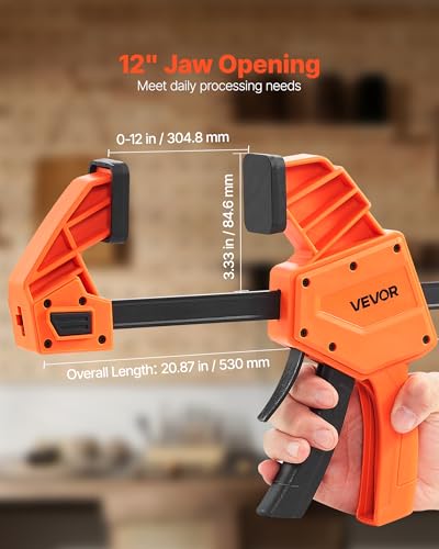 Image of VEVOR Bar Clamps for Woodworking, 2-Pack 12 inch One-Handed Clamp /Spreader, Quick-Grip F-Clamp with 340 lbs Load Limit, Premium Plastic and Carbon Steel, for Woodworking Metal working, Orange + Black