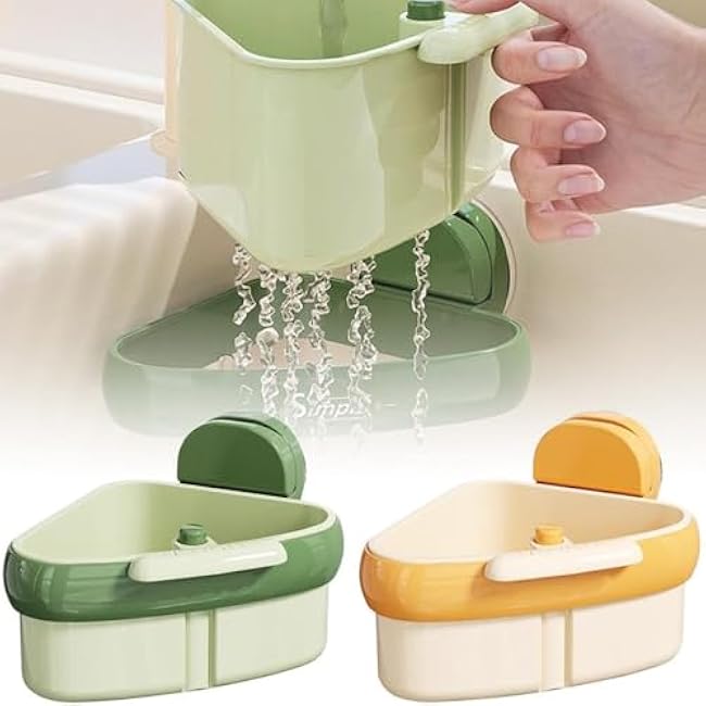 Sink Strainer Basket, Plastic Sink Storage Rack Holder, Upgraded Suction Cup Press Drainer Basket,Food Waste Catcher for Triangular Sinks Basket Shelf with Suction Cup Sucker for Kitchen(Green2pcs)