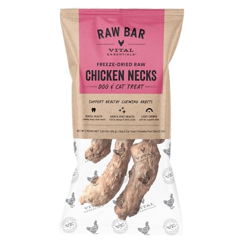 Vital Essentials Freeze-Dried Raw Chicken Necks Dog & Cat Treats 1.23-oz | Single Ingredient Dog & Cat Treats for Light Chewers | Made in USA