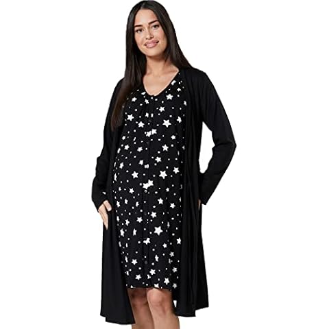 HAPPY MAMA Set Camisón Bata Premamá Lactancia 1009 Cover