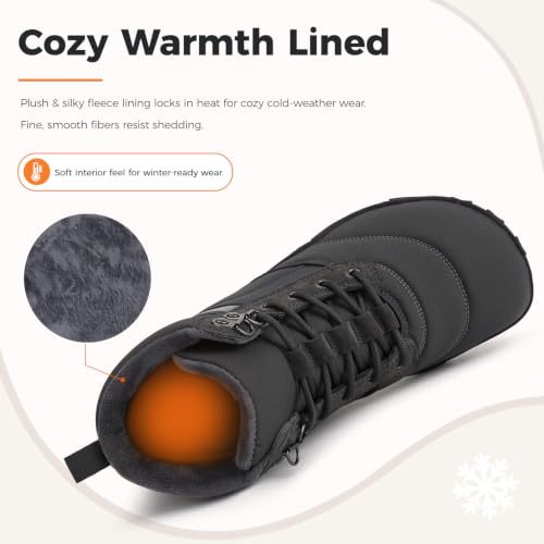 Image of Womens Mens Winter Barefoot Boots Warm Minimalist Wide Toe Box Snow Boots Zero Drop Sole Outdoor Water Resistant Ankle Booties