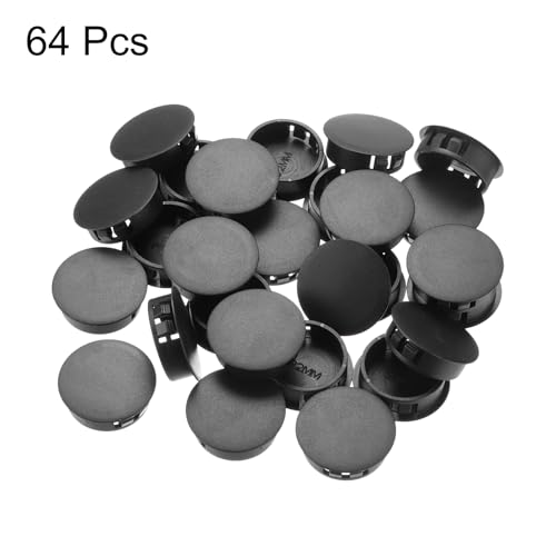 Image of MECCANIXITY 64PCS 30mm /1.18 inch Black Plastic Hole Plugs, Flush Type Panel Hole Plugs Insert End Caps for Locking Hole Tubes Furniture Cabinet