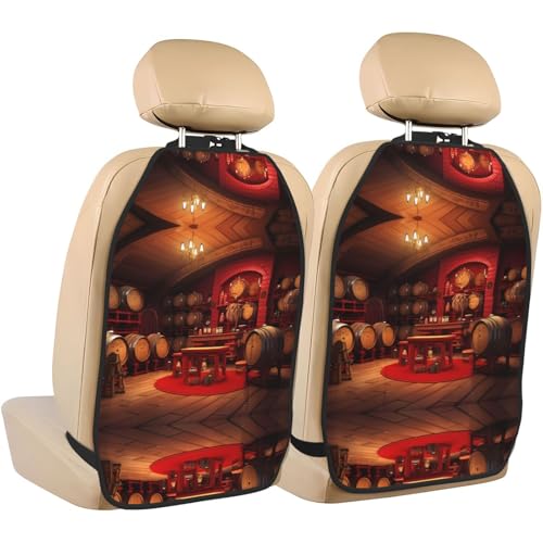 WZYWHJ Almohadilla de almacenamiento para asiento de coche con estampado de bodega de vino tinto, 2 piezas, protector multifuncional para asiento de asiento después de la instalación