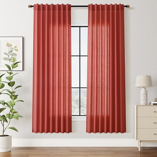Image of Linen Curtains 72 Inch for Living Room Back Tab Christmas Red