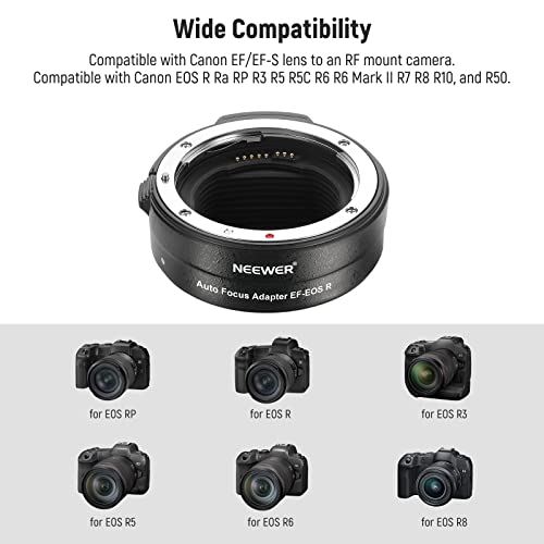NEEWER EOS R Mount Adapter: EF/EF-S to RF Autofocus Converter Ring for Canon EOS R Series Cameras Max Load: 4.4lb/2kg - Image 2