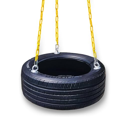 Tire Swing with Plastic Coated Chains, for Kids, and Adults. Outdoor Swing Set with Accessories