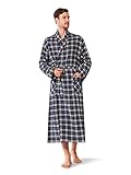 SIORO Mens Robe Flannel Cotton Plaid Bathrobe Soft Shawl Collar Loungewear, Navy and White Plaid, XX-Large