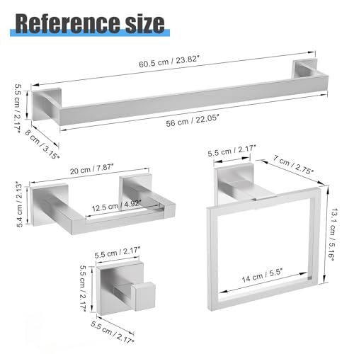 Image of TURS 10-Piece Bathroom Hardware Accessories Set Brushed Nickel Towel Bar Holder Set SUS304 Stainless Steel Towel Racks for Bathroom Wall Mounted, 23.6-Inch
