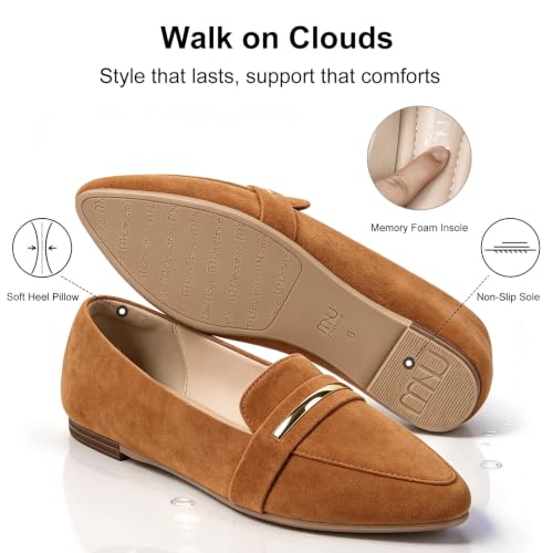Image of MUSSHOE Loafers for Women Pointed Toe: Dressy Gold Bit Flats, Suede BusinessCasual Slip On Shoes for Office Work,Interview & Teacher